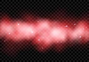 Magic red smoke, fog, gas, smog or clouds with glitter, flare, sparkles, stars, particles. Abstract neon airy texture with light effect. Isolated element on dark background. vector