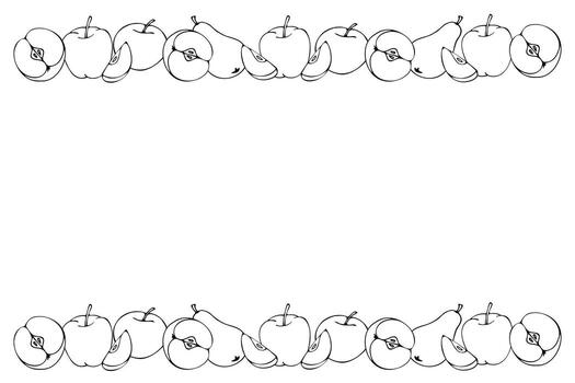 marco de manzanas y peras a lo largo el parte superior y fondo bordes, en un blanco antecedentes. contorno dibujo. vector