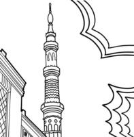 Mosque Minaret Illustration, Islamic Architecture, Arabic Design, Traditional Tower, Religious Symbol, Line Art, Black and White, Isolated on White Background for Design and Decoration. vector