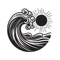 Sea Wave Retro Silhouette Graphics for T-Shirts and More vector