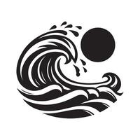 Stylish Sea Wave Retro Silhouette Art for Print vector