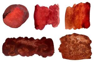 Red and brown watercolor textures, each isolated on white background. vector