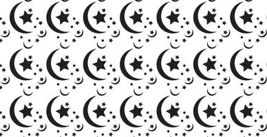 Black and White Crescent Moon and Star Pattern vector