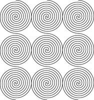 Black and White Line Drawing of Nine Spiral Shapes in a Grid Pattern vector