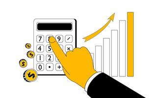 Hand on calculator calculating profit growth for financial calculation. vector