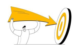 Man holding an arrow pointing to the center of the target. vector