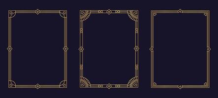Set of thin linear frames in art deco style. Geometric gold ornaments for cards and invitations. Elegant retro design of border for flyer vector