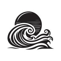 Elegant and Minimalist Sea Wave Retro Silhouette Art vector