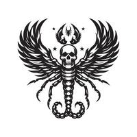 Scorpion Wings with Skull Silhouette for Merchandise vector