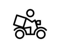 Bold black line art icon depicting a person delivering a package on a scooter. Perfect for websites, apps, or presentations needing a simple, modern delivery illustration. vector