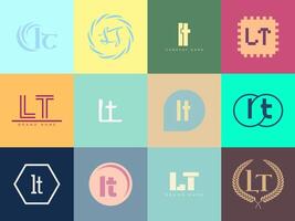 LT logo company template. Letter l and t logotype. Set different classic serif lettering and modern bold text with design elements. Initial font typography. vector