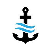 ocean anchor and wave logo design vector