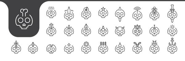 skull line mascot icon set design vector
