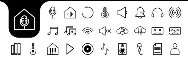 studio record line icon collection design vector