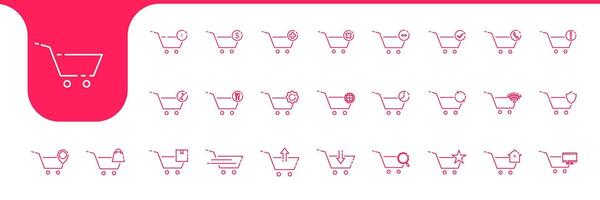 trolley shopping line simple icon collection design vector