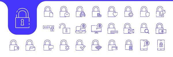 padlock secure modern line icon set collection design vector