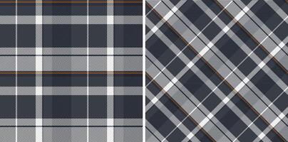 Stylish dark grey and white plaid patterns, perfect for textile design, fashion, website backgrounds, or wrapping paper. Two distinct plaid styles offer versatile options for various projects. vector