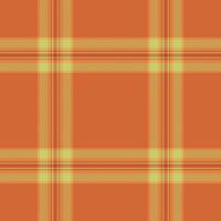 Gingham plaid fabric seamless, idea check tartan texture. Border pattern textile background in orange and lime colors. vector