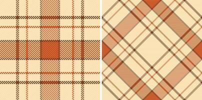 Plaid background tartan of check fabric with a textile texture pattern seamless. Set in fall colors for stylish outfits for all family. vector