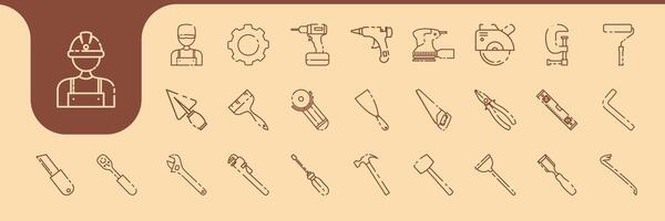 handyman line minimal tools icon set design vector