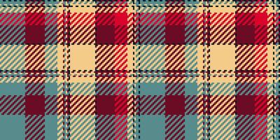 Stylish autumnal plaid pattern in red, beige, and teal. Perfect for textile design, fashion, or seasonal projects. Vibrant colors and a classic check design create a warm and inviting aesthetic. vector