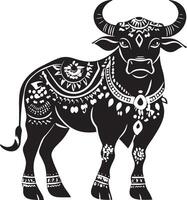 Nandi Sacred bull, vehicle of Shiva simple silhouette black illustration vector