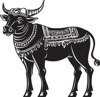 Elegant black silhouette of Nandi the sacred bull, symbolizing Shivas vehicle. vector