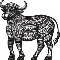 Minimalistic black silhouette illustration of Nandi, the sacred bull, representing Shiva's vehicle. vector