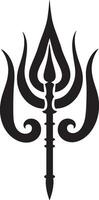 Black illustration of the Trident Trishula in a simple outline style. vector