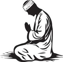 Elegant black outline depicting a person in Salah prayer vector