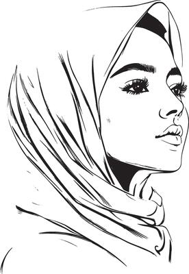 Simple outline of a hijab in black style.