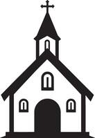 Black illustration of a church, represented in a simple silhouette style. vector