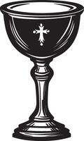 Black illustration of a chalice outline, symbolizing communion. vector