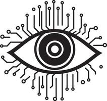 Black illustration of an eye icon for AI vision or image recognition. vector