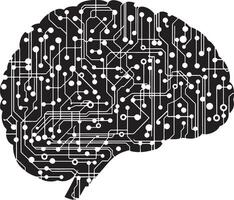 Black illustration of a brain silhouette symbolizing artificial intelligence. vector