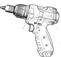 a drawing of a drill with a screwdriver vector