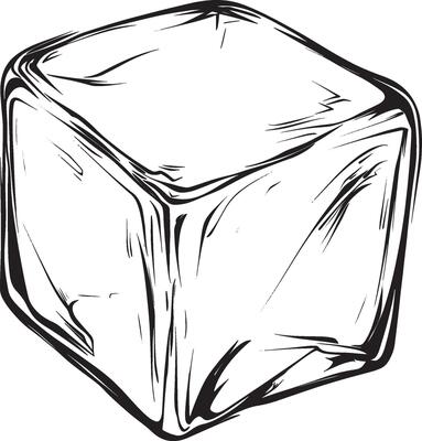 Black illustration of an ice cube outline.