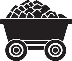 Black illustration of a mining cart icon. vector