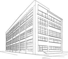 Factory Building outline black illustration vector
