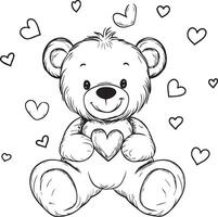 teddy bear with heart coloring pages vector