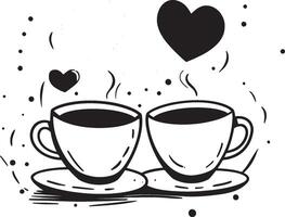 two cups of coffee with hearts on top vector
