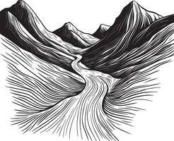 a black and white drawing of a mountain range vector