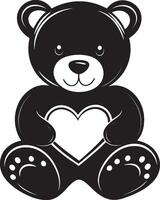 a black and white teddy bear with a heart bear vector