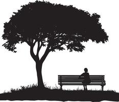 silhouette of a woman sitting on a bench under a tree vector