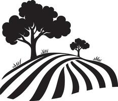 black and white illustration of a field with trees vector