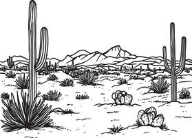 a desert landscape with cactus and mountains vector