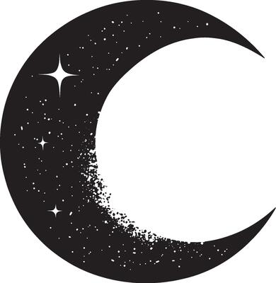 a black and white crescent with stars on it