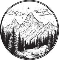 mountain landscape with trees and mountains in a circle vector