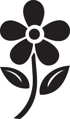 a black and white flower with leaves