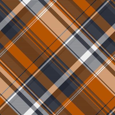 Deluxe plaid tartan textile, picnic fabric background . Mesh seamless pattern check texture in dark and orange colors.